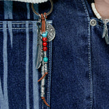 navajo feather & beads keyring brown