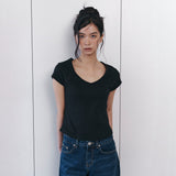 C 90S LINE V-NECK HALF-SLEEVE T-SHIRT_BLACK