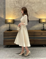 Deels Boat-Neck Puff Three Quarter Flare Long One Piece