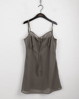 Haple see-through slit ribbon strap layered tank top mini dress