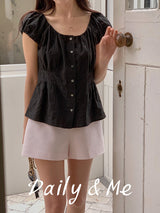 Cotton shirring blouse(2color)