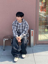 Washing diagonal balloon cargo denim pants 2C