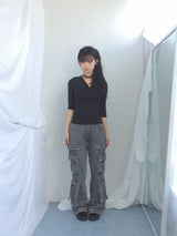 Lace V-Shirring Dot Top