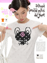BETWEENAND summer short silicone printed polka-dot shoulder short sleeve T-shirt with unique design and new top style.