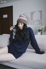Twisted collar knit pants two-piece set