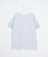 [unisex] Blanc Loose Fit Sleeve Color Matching Button Roll-Up Short Sleeve T-shirt