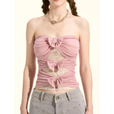 [GirlyFancyClub] Strapless top concert outfit dopamine bow hot girl tank top