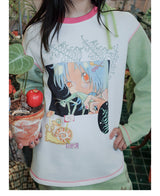 UnsocialNight original design autumn and winter light green cute イラストプリントハーフスカート female
