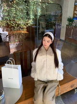 クリームソフトファージップアップカラージャケット