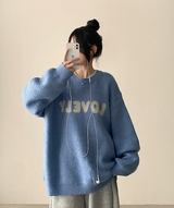 Mona Lovely Lettering Embroidery Loose Fit Round Knit