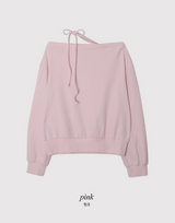 #One Shoulder Ribbon Loose Fit Sweat Shirt (4color)