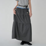 [Sepian] Check Banding Tiered Long Skirt - 2 Colors