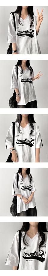 Tトラックライン Vネック半袖Tシャツ