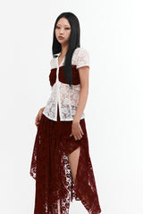 レースアシメトリックシャーリングスカート #RED