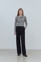 LOGO MIX UNBALANCE HALF ZIP-UP TOP - GRAY