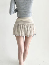 1484. ドットシャーリングシフォンリボンスカートパンツ (3color)