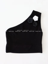 Rose Cosage 3ps Detachable Unbalanced Shoulder Sleeveless