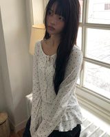 マディンリボンドットフリルロングスリーブTシャツ