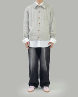 Pie knit collar cardigan