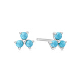 silver turquoise lotus stud rhodium plating + 925 silver earrings E063-04H