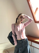Back see-through lace long-sleeved T-shirt