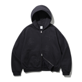 Star Damage Crop Hoodie Zip-Up (CHARCOAL)