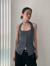 Single buckle ホルターネックレースアップノースリーブ Tシャツ