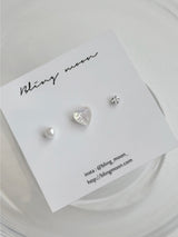 [3 set] shy pearl heart piercing set