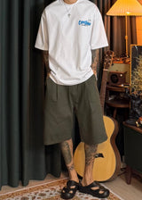 VIR Style Cotton Pin-Tuck Wide Bermuda Shorts
