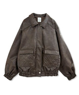 UNISEX フェイクレザーキルティングブルゾン_ブラウン