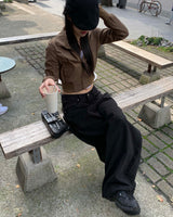 ブラウンスリムジップアップ