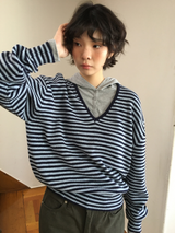 セブ ストライプド Vネック ニット (2color)