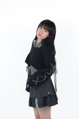 laceup ribbon knitset(black)