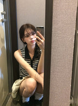 Eileen Stripe Collar Sleeveless T-shirt