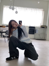 BLACK STRIPE WASHING DENIM PANTS