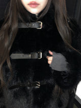Ago Buckle High Neck Fur Short Jacket