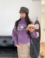 Purple Snow Turtleneck Cropped Knitwear