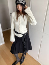 Fur Detail Bold Ribbed Long Sleeve Cardigan