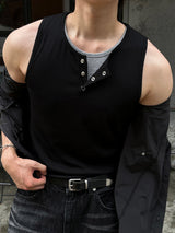 LMN Off-Layered Muscle Fit Henley Neck Tank Top (4 colors)