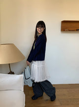 ローニンティアードチュールバンディングミディスカート
