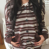 Salt Stripe Pocket Hooded Knit Cardigan