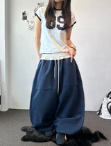 Seazny Contrast Side Pintuck Balloon Pants with Keyring 4color