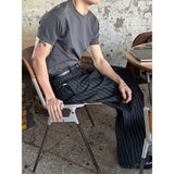 [Unisex] タックストライプワイドデニムパンツ