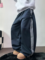 FLEECE❤TRACK LINE 3 LINE LONG PANTS ❤🖤🤍💙🩶5COLOR