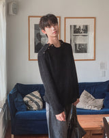 ラバー ベロア ダブル ヘンリーネック ニット