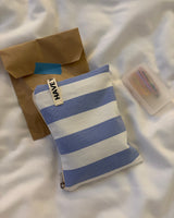 Wide stripe flat pouch - blue , M size