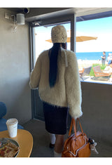 Pearl V-neck loose fit fur cardigan