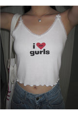 I Love Girl　vネックスリーブレスクロップトップ