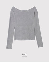 Feminine Border Cotton Boat Neck T-shirt (5color)