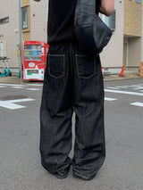 Mir リネンバックバンドワイドデニムパンツ